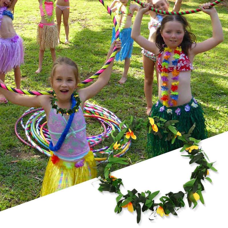 Luau Leis 3 Pcs Artificial Flowers Tropical Hawaiian Leaf Necklaces