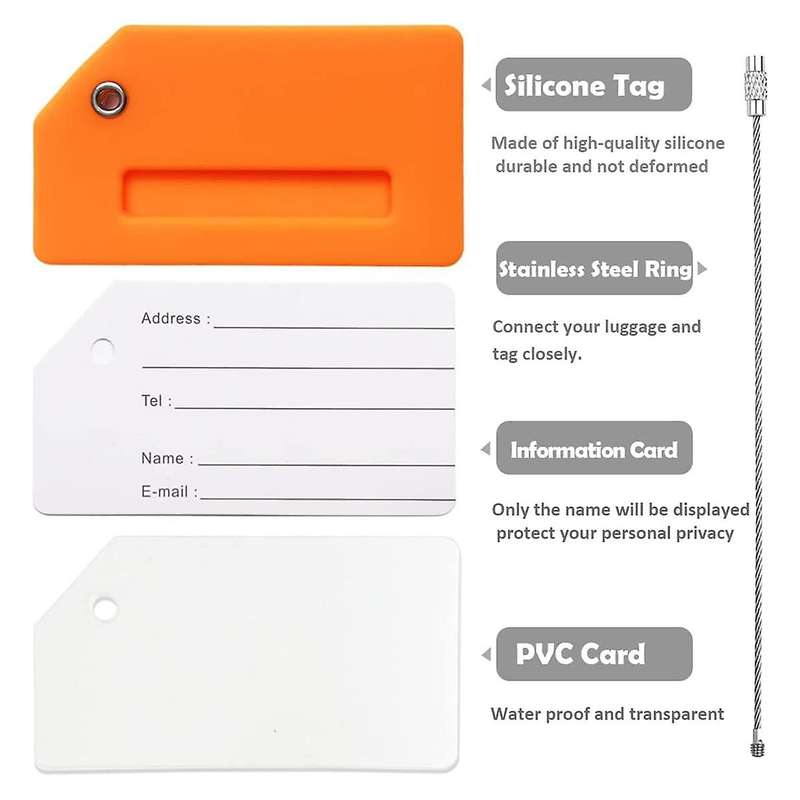 Luggage Tag, 6 Pack Silicone Luggage Tags for Suitcases with , Baggage Handbag Tag Holder Set with N