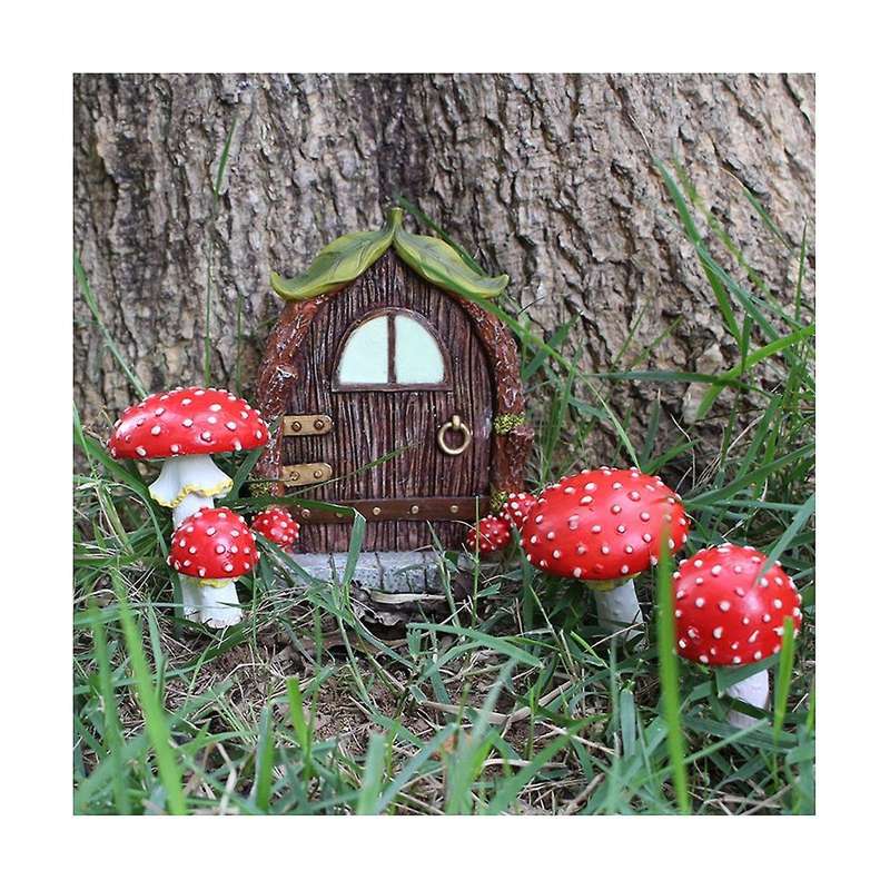 Luminous Mushroom Door Window Ornament Yard Art Sculpture Statues Outdoor Home Decor Resin Garden De