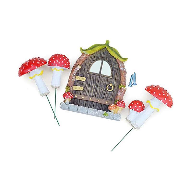 Luminous Mushroom Door Window Ornament Yard Art Sculpture Statues Outdoor Home Decor Resin Garden De