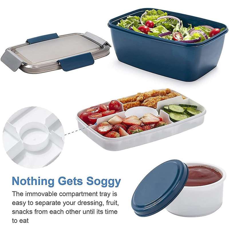 Lunch Container to Go, 2000ml Salad Bowls with 4 Compartments