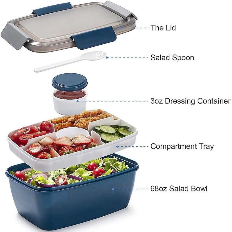 Lunch Container to Go, 2000ml Salad Bowls with 4 Compartments
