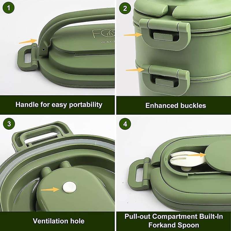 Lunch Box,leakproof Bento Box for Kids Adults,cutlery Set Green