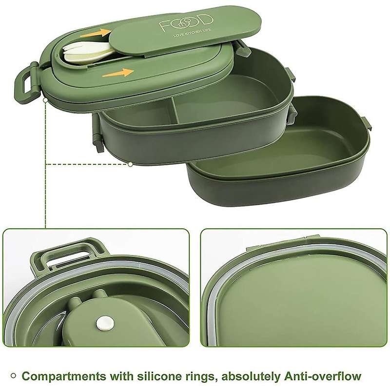 Lunch Box,leakproof Bento Box for Kids Adults,cutlery Set Green