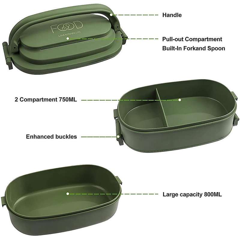 Lunch Box,leakproof Bento Box for Kids Adults,cutlery Set Green