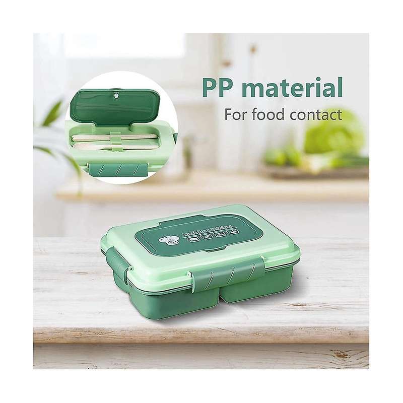 Lunch Box 1600ml 5 Compartment Bento Box Adult with Built-in Reusable Spoon Chopsticks Travel (gree