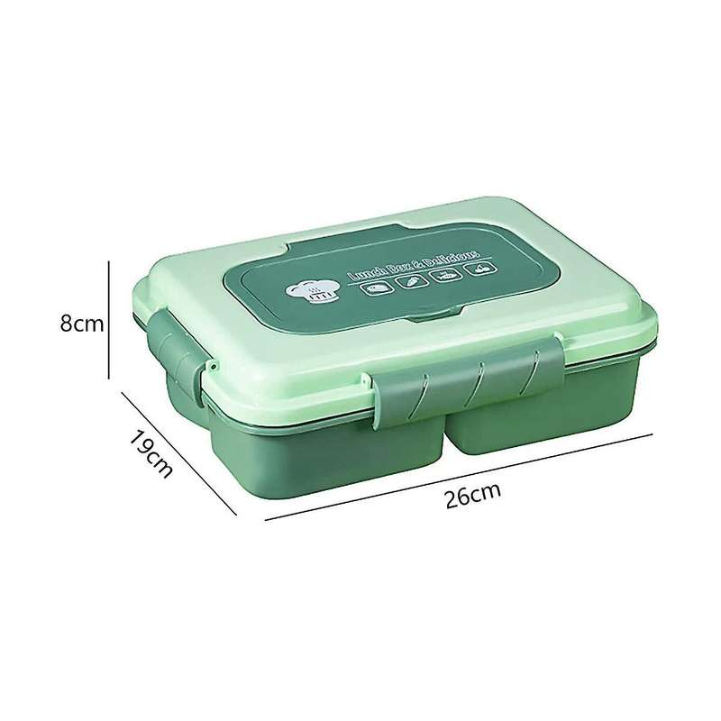 Lunch Box 1600ml 5 Compartment Bento Box Adult with Built-in Reusable Spoon Chopsticks Travel (gree