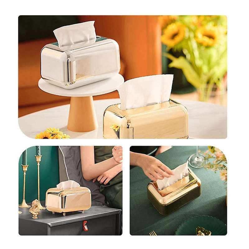 Luxury Silver Tissue Boxes Storage Napkin Holder Paper Case Organizer Ornament Craft Desktop