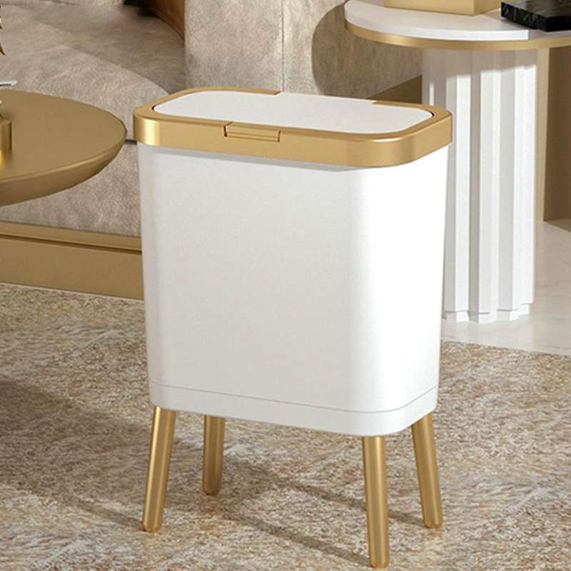 Luxury Fashion White Gold Trash Can 15L Large-Capacity with Lid Dustbin Living Room Sofa Side High F