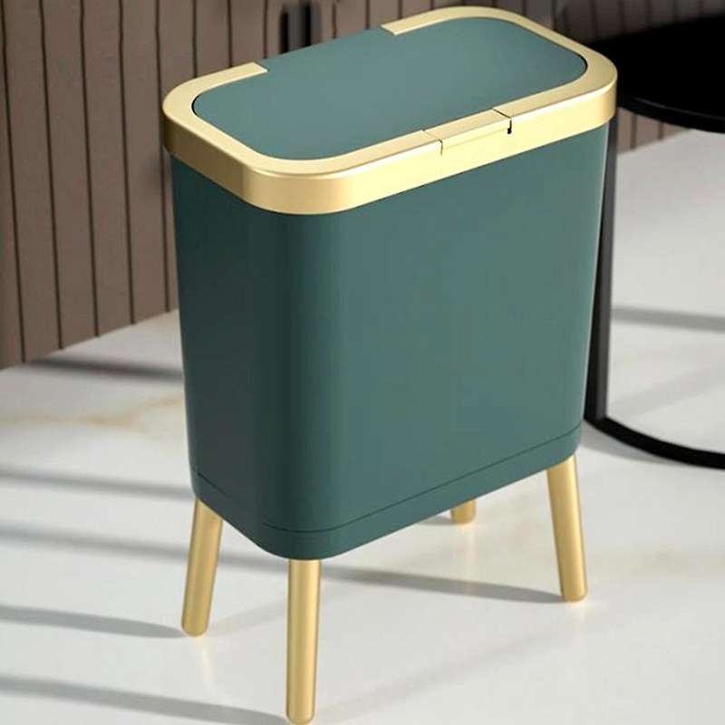 Luxury Fashion White Gold Trash Can 15L Large-Capacity with Lid Dustbin Living Room Sofa Side High F
