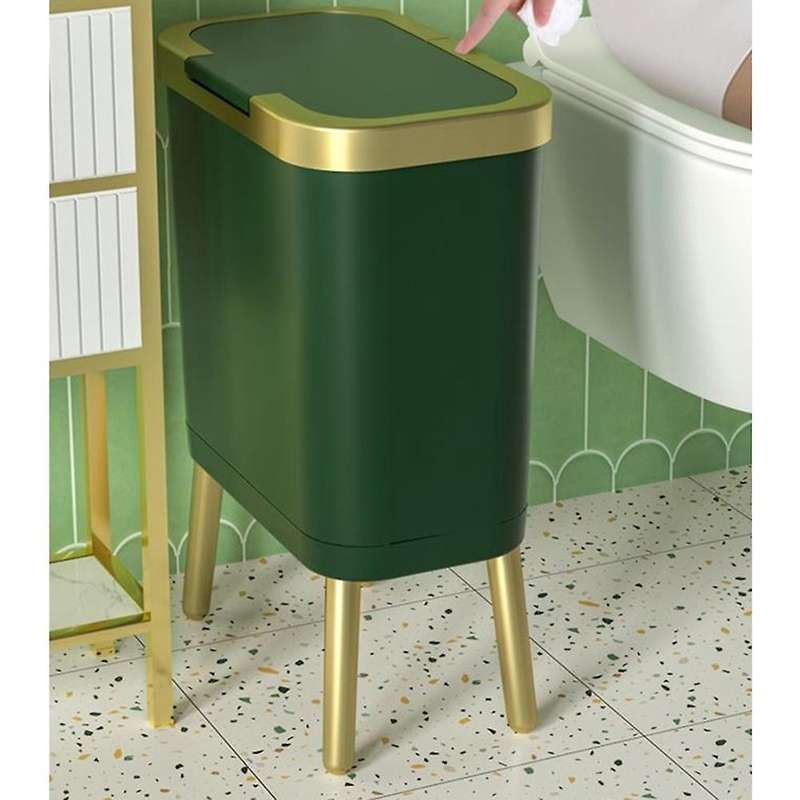Luxury Fashion White Gold Trash Can 15L Large-Capacity with Lid Dustbin Living Room Sofa Side High F
