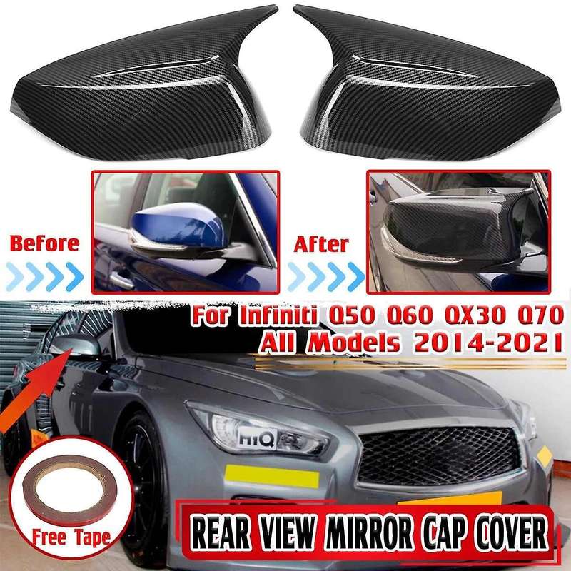 M Style 2X Side Mirror Cover Cap Carbon Fiber Look Rear View Mirror Shell Case for Q50 Q60 QX30 Q70