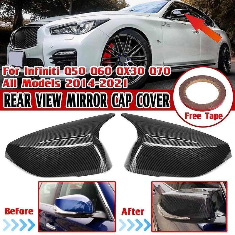 M Style 2X Side Mirror Cover Cap Carbon Fiber Look Rear View Mirror Shell Case for Q50 Q60 QX30 Q70