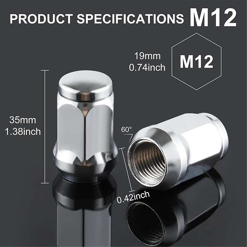 M12x1.5 Wheel Lug Nuts, One-Piece Design Bulge AcornChrome Lug Nuts