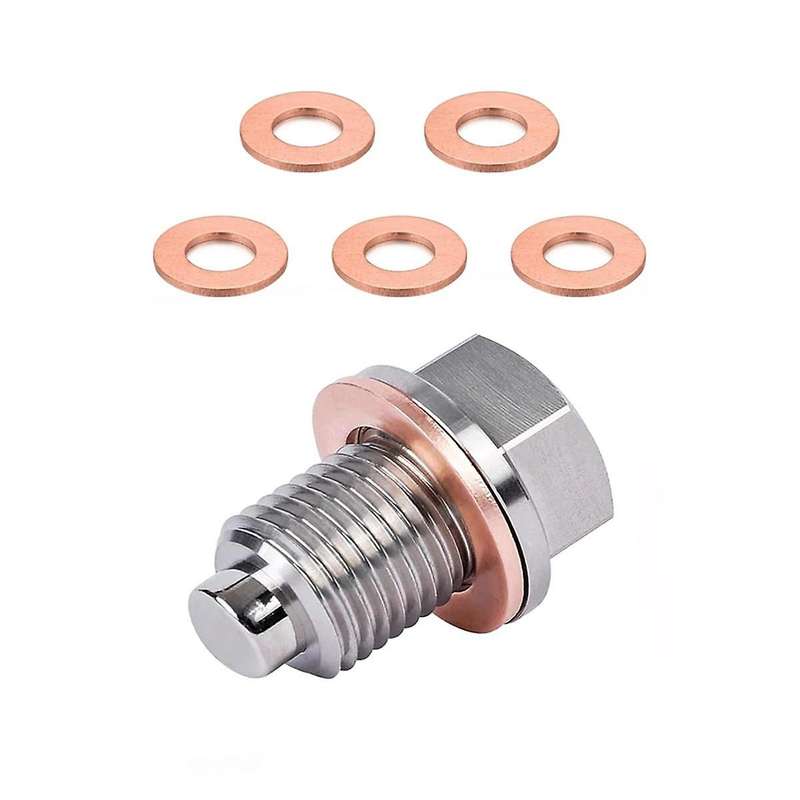 M14 X 1.5 Magnetic Oil Drain Plug, Sump Drain Nut Bolt with 5 Crush Washer Gaskets,Leak-Proof Oil D
