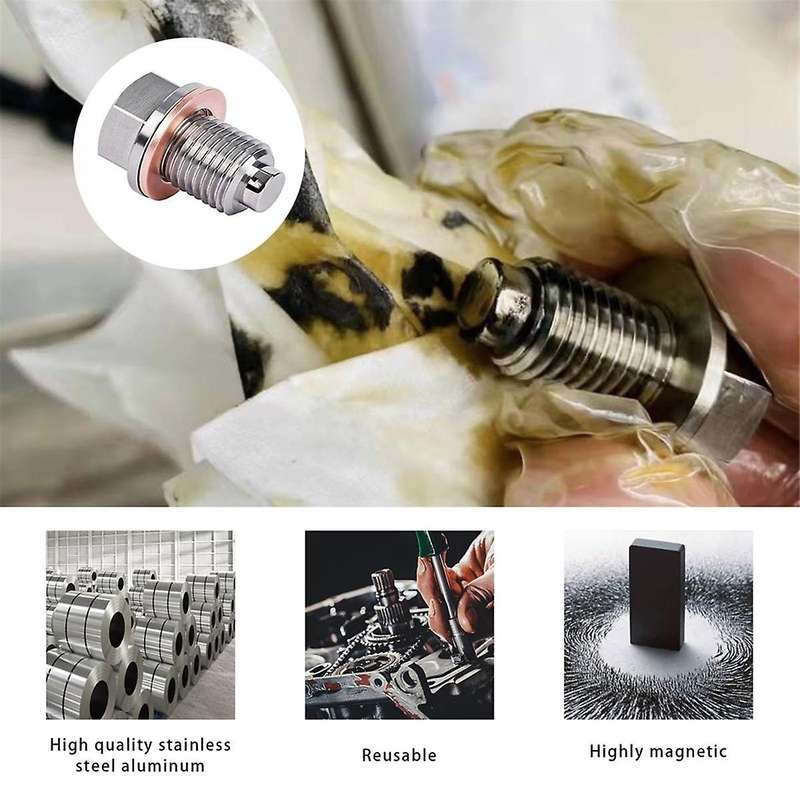 M14 X 1.5 Magnetic Oil Drain Plug, Sump Drain Nut Bolt with 5 Crush Washer Gaskets,Leak-Proof Oil D