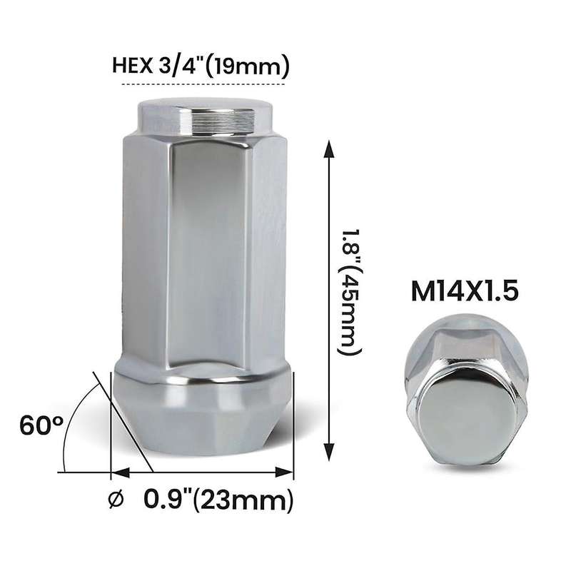 M14x1.5 Wheel Lug Nuts for 2500 3500, 32Pcs 14mm-1.5 Closed End Chrome Lug Nuts Fit