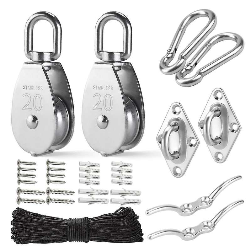 M20 Stainless Steel Pulley System Kit-Heavy-Duty Pulley Wheel, Pulley Block with Nylon Rope 4MM, Hoo