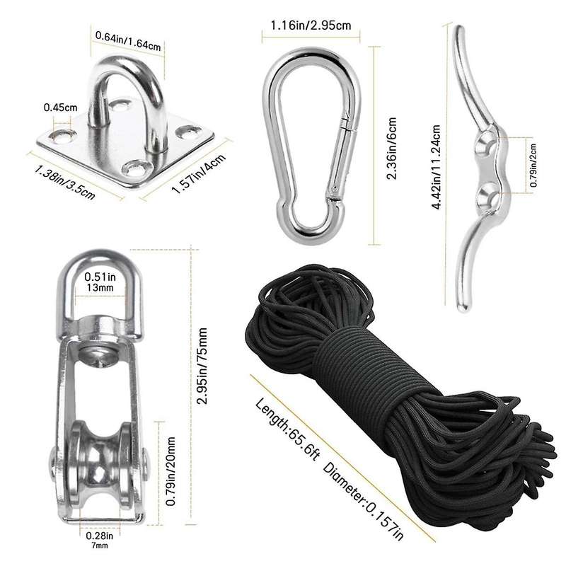 M20 Stainless Steel Pulley System Kit-Heavy-Duty Pulley Wheel, Pulley Block with Nylon Rope 4MM, Hoo