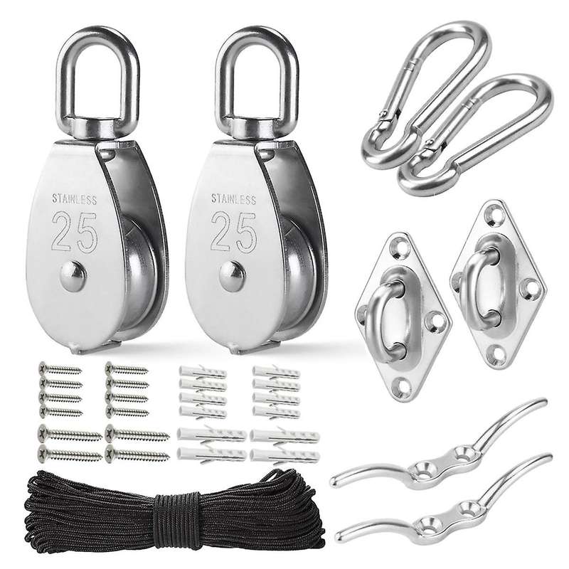 M25 Stainless Steel Pulley System Kit-Heavy-Duty Pulley Wheel, Pulley Block with Nylon Rope 4MM, Hoo