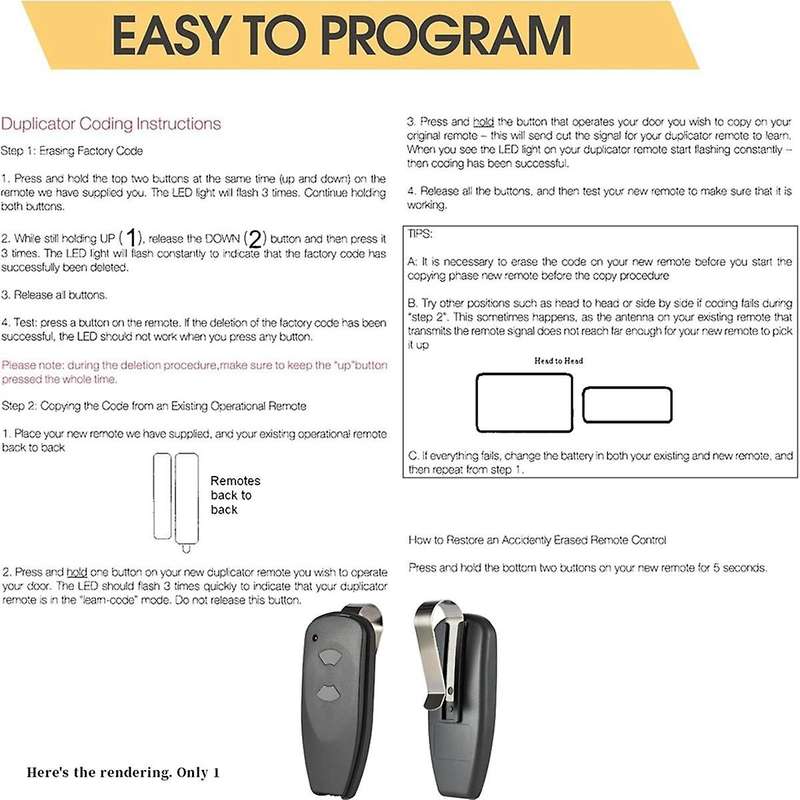 M3-2312 315 MHz 2-Button Garage Door Opener Remote for M4500E, M4700E, DC3700, DC2500, 1 PCS