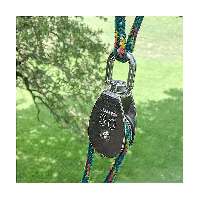 M50 Single Pulley Snatch Block Lifting Crane Heavy Duty Swivel Hook 304 Stainless Steel, 3/8in Rope,
