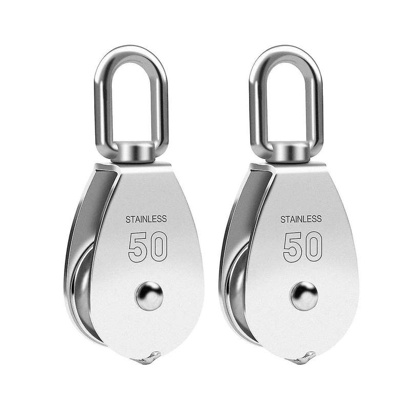M50 Single Pulley Snatch Block Lifting Crane Heavy Duty Swivel Hook 304 Stainless Steel, 3/8in Rope,