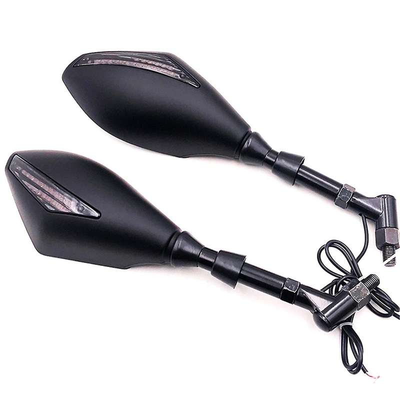 M8 M10 Universal Motorcycle Side Rearview Mirrors with Amber LED Turn Signals Indicator Lights for