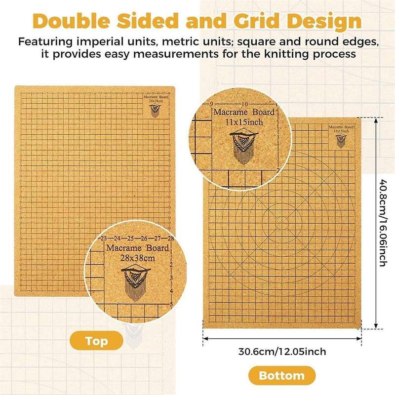 Macrame Board and Metal Adjustable Holder, 12x16in Double Side Macrame Project Board with Pins,for