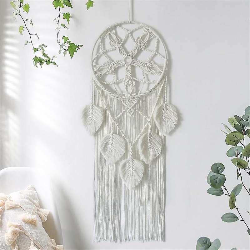 Macrame Catchers for Bedroom Adult Catcher Wall Decor Large Boho Wall Hanging with Woven Leaves Hom