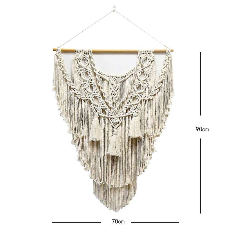 Macrame Boho Wall Hanging Decor, Woven Tapestry Bohemian Art with Long ,Craft Ornament for Home Bedr