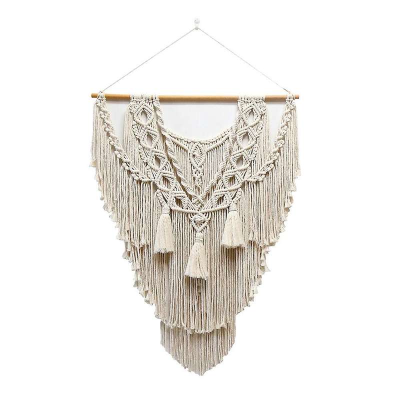 Macrame Boho Wall Hanging Decor, Woven Tapestry Bohemian Art with Long ,Craft Ornament for Home Bedr