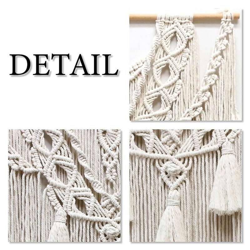 Macrame Boho Wall Hanging Decor, Woven Tapestry Bohemian Art with Long ,Craft Ornament for Home Bedr