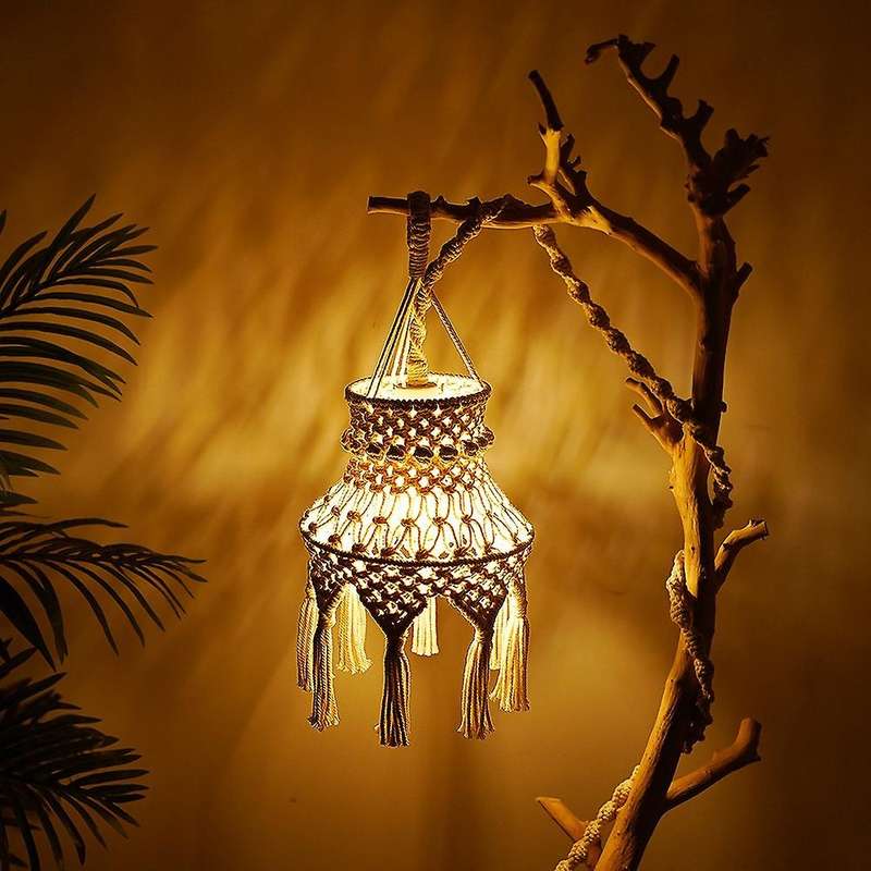 Macrame Lamp Shade Boho Hanging Pendant Light Cover, Chandelier Shade for Bedroom Living Room Nurse