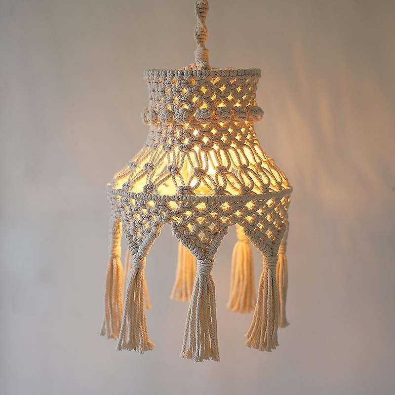 Macrame Lamp Shade Boho Hanging Pendant Light Cover, Chandelier Shade for Bedroom Living Room Nurse