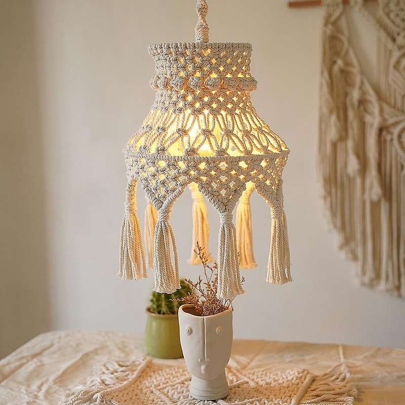 Macrame Lamp Shade Boho Hanging Pendant Light Cover, Chandelier Shade for Bedroom Living Room Nurse
