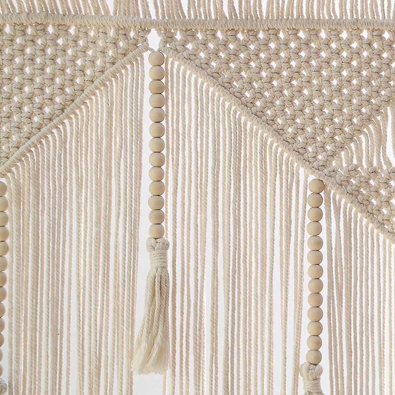 Macrame Wall Hanging Boho Woven Tapestry, Beige White Decor Curtain Backdrop (Wood Stick Not Includ