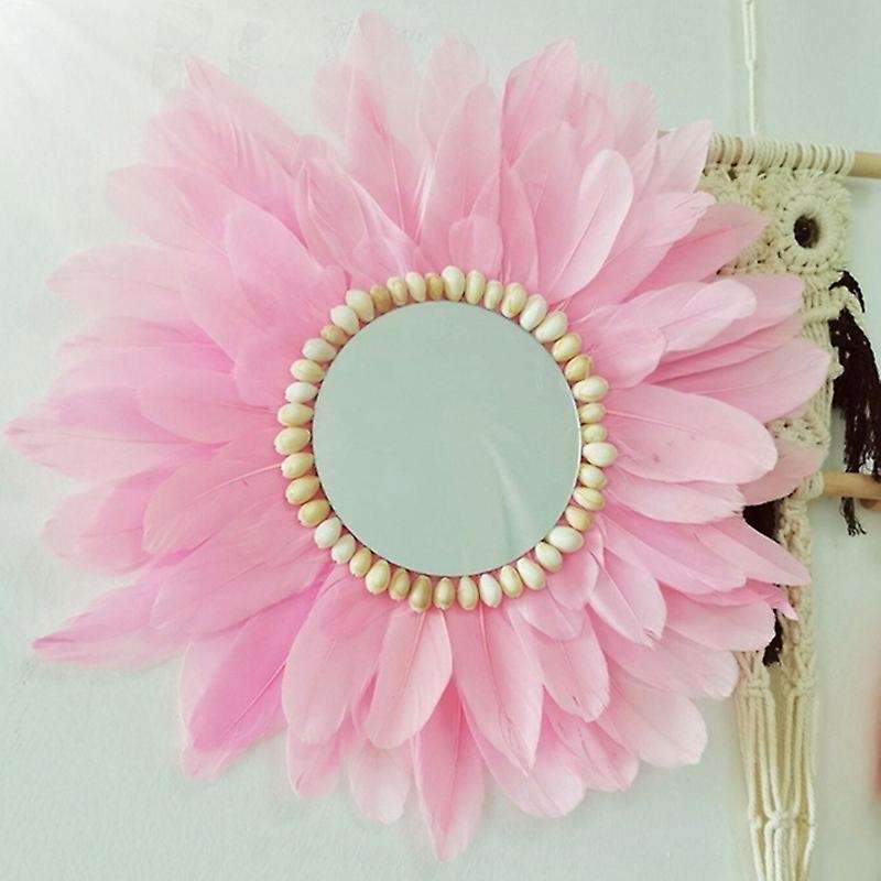 Macrame Feather Mirror Wall Hanging Wall Nordic Acrylic Mirror Porch Living Room Sofa Decor Boho-Pin
