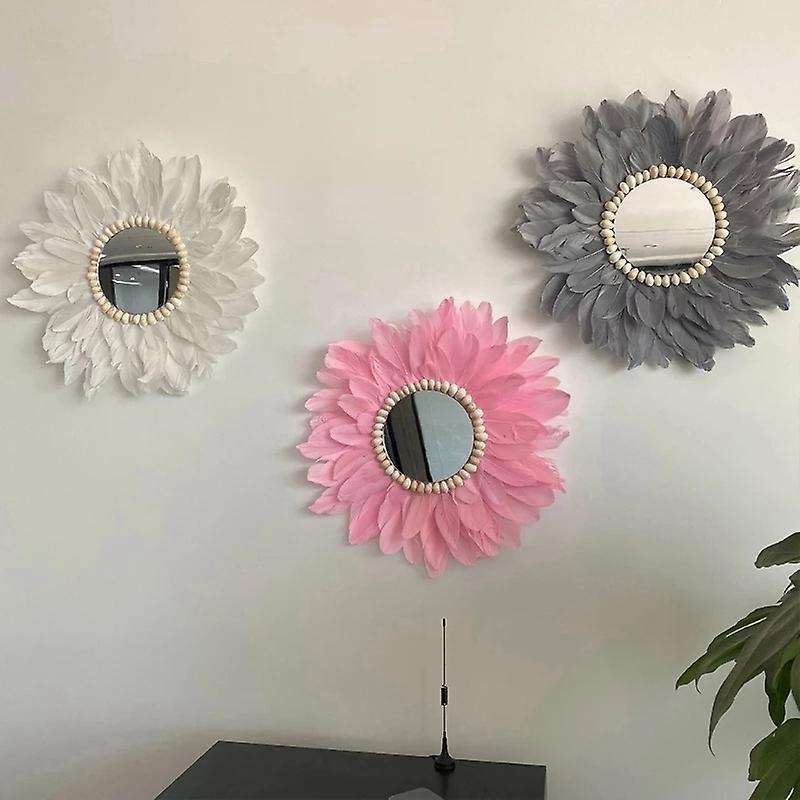 Macrame Feather Mirror Wall Hanging Wall Nordic Acrylic Mirror Porch Living Room Sofa Decor Boho-Pin