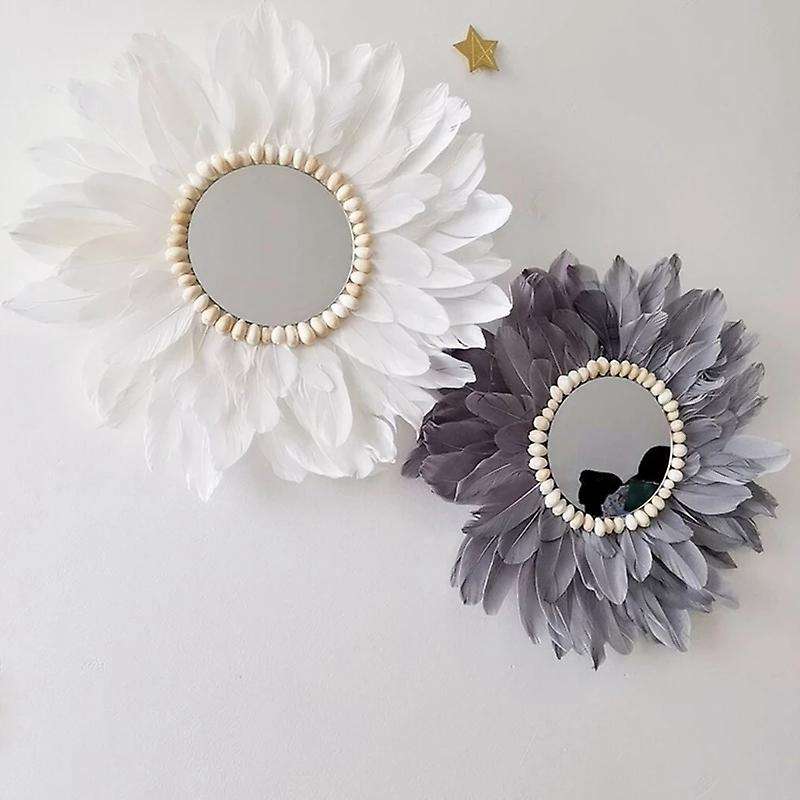 Macrame Feather Mirror Wall Hanging Wall Nordic Acrylic Mirror Porch Living Room Sofa Decor Boho-Pin