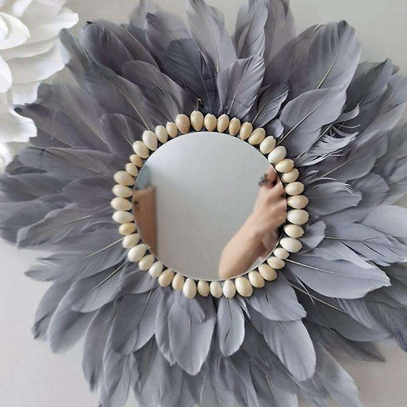 Macrame Feather Mirror Wall Hanging Wall Nordic Acrylic Mirror Porch Living Room Sofa Decor Boho-Pin