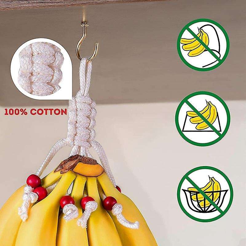 Macrame Fruit Hammock for Kitchen Under Cabinet,Veggie Hammock Fruit Holder Net and Hook for Hanging