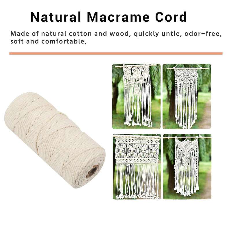 Macrame Rope Kit with Natural Cotton Macrame Cord,Metal Floral Hoops,Wooden Beads,Macrame Wall Hangi