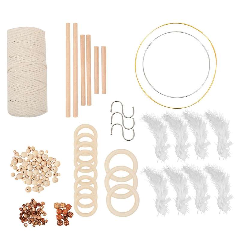 Macrame Rope Kit with Natural Cotton Macrame Cord,Metal Floral Hoops,Wooden Beads,Macrame Wall Hangi