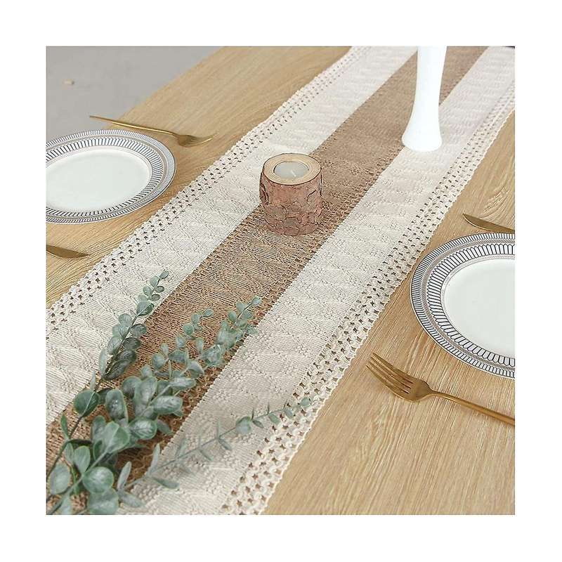 Macrame Table Runner 71inch Long Decor Boho Table Runner Cream & Brown Farmhouse Table Runner With
