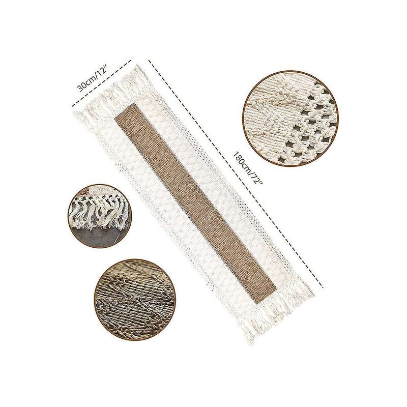Macrame Table Runner 71inch Long Decor Boho Table Runner Cream & Brown Farmhouse Table Runner With
