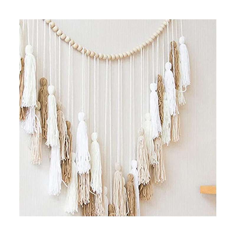 Macrame Wall Hanging Decor 39x43in Boho Woven Tapestry White Beige Khaki Macromay Wall Decor With
