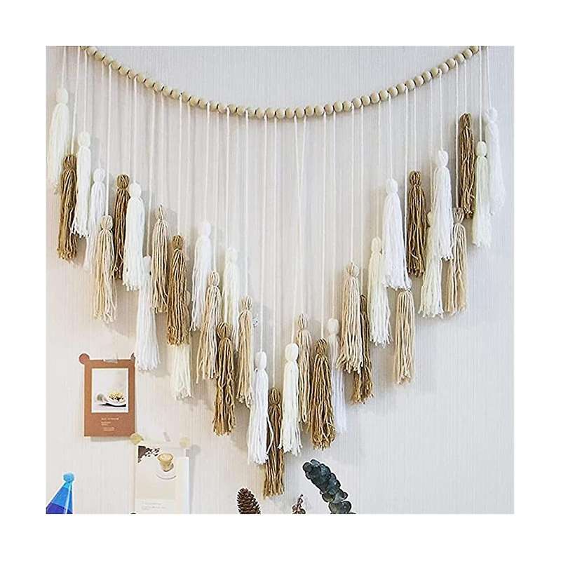 Macrame Wall Hanging Decor 39x43in Boho Woven Tapestry White Beige Khaki Macromay Wall Decor With