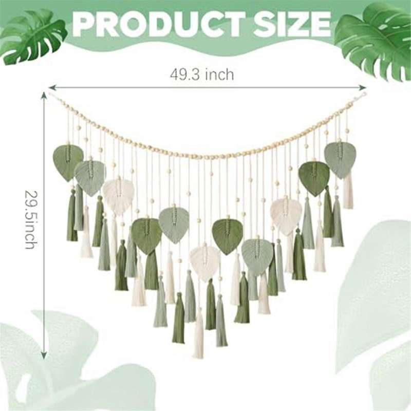 Macrame Wall Hanging Leaves- Chic Feather Boho Wall Decor Wowen Wall Art Leaf Tassels Tapestry for H