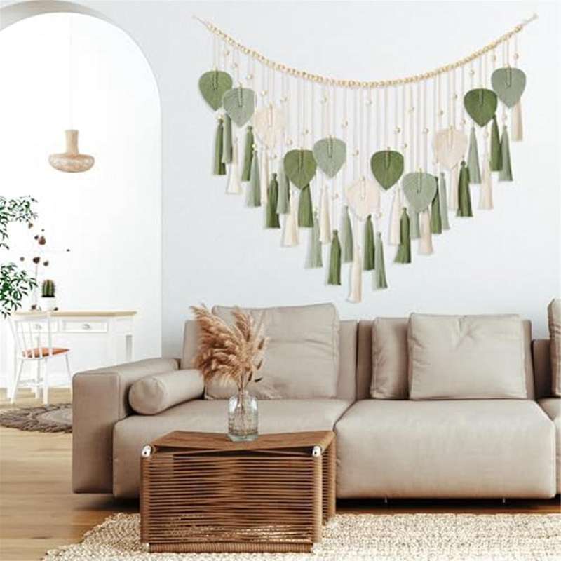 Macrame Wall Hanging Leaves- Chic Feather Boho Wall Decor Wowen Wall Art Leaf Tassels Tapestry for H